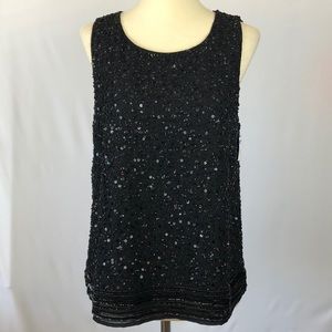 NWT Walter Baker Sexy Open Back Fancy Black Chiffon Sequin  Blouse - Size Large